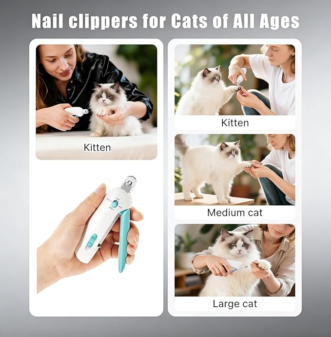 Cat Nail Clipper - Adjustable 3-Size Trimming Hole with Hidden Nail File | Safe Anti-Splash Claw Cutter for Kittens & Indoor Cats (Blue)