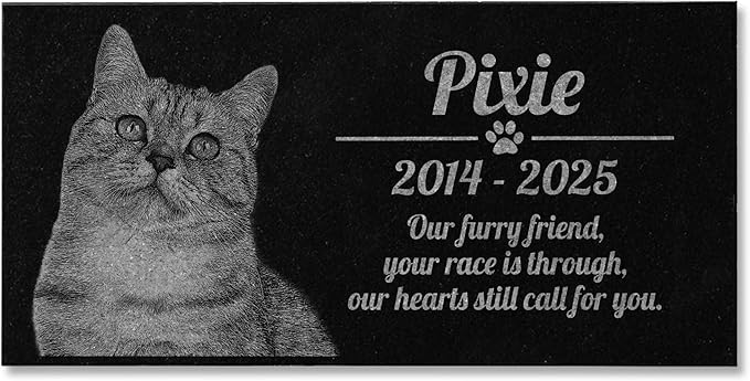 Cat Memorial Personalized Black Granite Stone 12 X 6 Bereavement in Memory Loss of Pet Cat Garden Stone