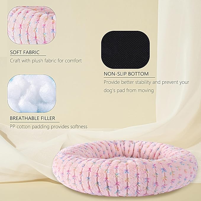 39 Inch Calming Dog Bed for Large Dogs, Round Anti-Anxiety Warm Bed, Soft Cozy Anti-Slip Donut Washable Pet Bed, Fits up to 100 lbs Pets