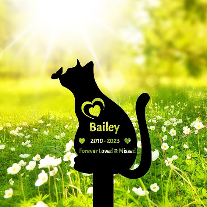 Personalized Butterfly Cat Memorial Grave Marker, Custom Memorial Cat Garden Stake Metal Pet Grave Marker, Customized Cat Grave Marker Memorial Plaque Garden Cemetery Decoration