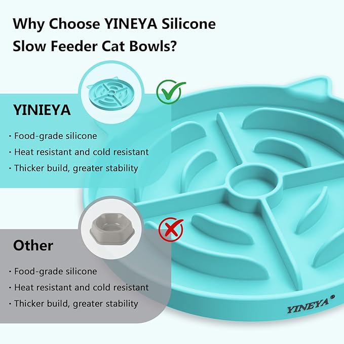 YINEYA 2 Pcs Silicone Slow Feeder Cat Bowl, Cat Slow Feeder for Food Training, Interactive Puzzle Bowls for Puppy, Kitten Dishes to Prevent Overeating, Treat Toys Suitable for Dry and Wet Food