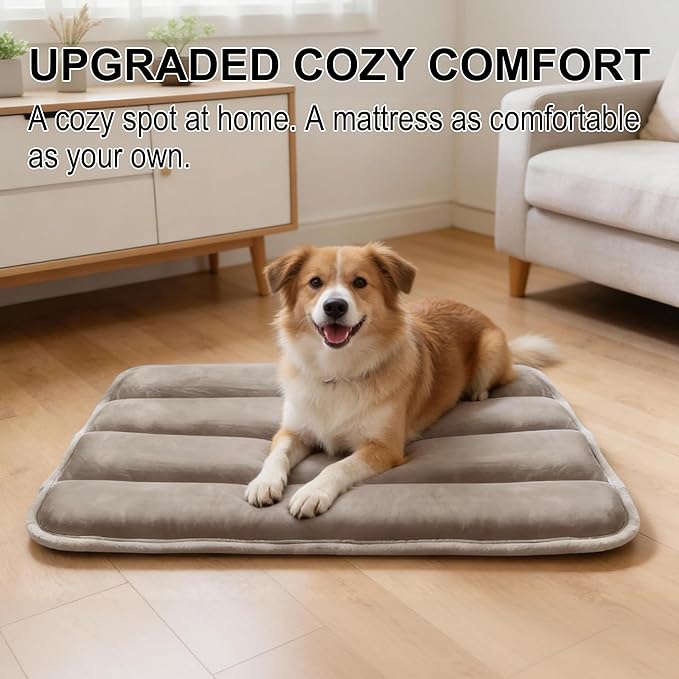 Dog Crate Pad, Ultra Soft & Anti-Slip Kennel Mat, Secure Fit for Metal Crates & Dog Cages, Washable Cozy Bed for Small Medium Large Dogs (Light Brown, M(28"*16"*1.5"))