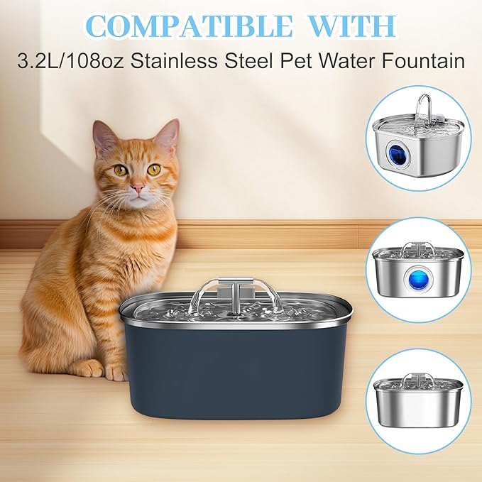16 Pcs Cat Water Fountain Replacement Filters & Pre-Filter Sponges for Rellaty Neareal 108oz/3.2 Automatic Stainless Steel Pet Water Fountain with Level Window Filter Replacement for Neareal Waterer