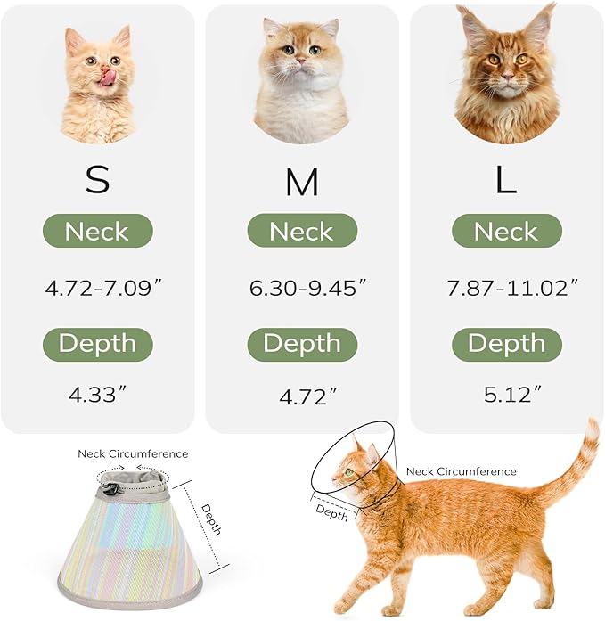 Supet Soft Cat Cone Collar to Stop Licking, Breathable Mesh Cone with Waterproof Liner Recovery Collar, for Kitten, Comfortable Elizabethan Alternative for Spay Neuter Grooming (L)