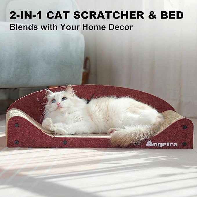 26" Cat Scratcher Bed, Large Scratcher Couch for Indoor Cats, Cardboard Scratcher Sofa, Durable Scratch Pad with Ball & Catnip, Furniture Protector (Brown, Large)