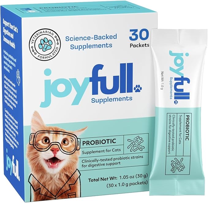 Joyfull Probiotic for Cats – Clinically Proven Strains for Diarrhea & Digestive Support – 30 Daily Packets with Beef Bone Broth