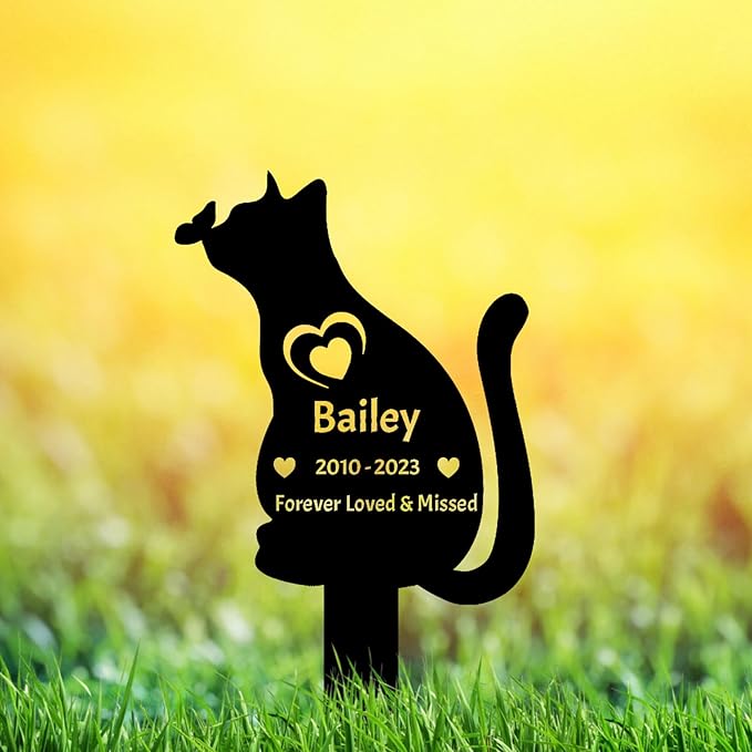 Personalized Butterfly Cat Memorial Grave Marker, Custom Memorial Cat Garden Stake Metal Pet Grave Marker, Customized Cat Grave Marker Memorial Plaque Garden Cemetery Decoration