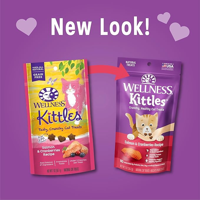 Wellness Kittles Crunchy Natural Grain Free Cat Treats, Salmon & Cranberries Recipe, All Life Stages, 2-Ounce Bag (Pack of 2)