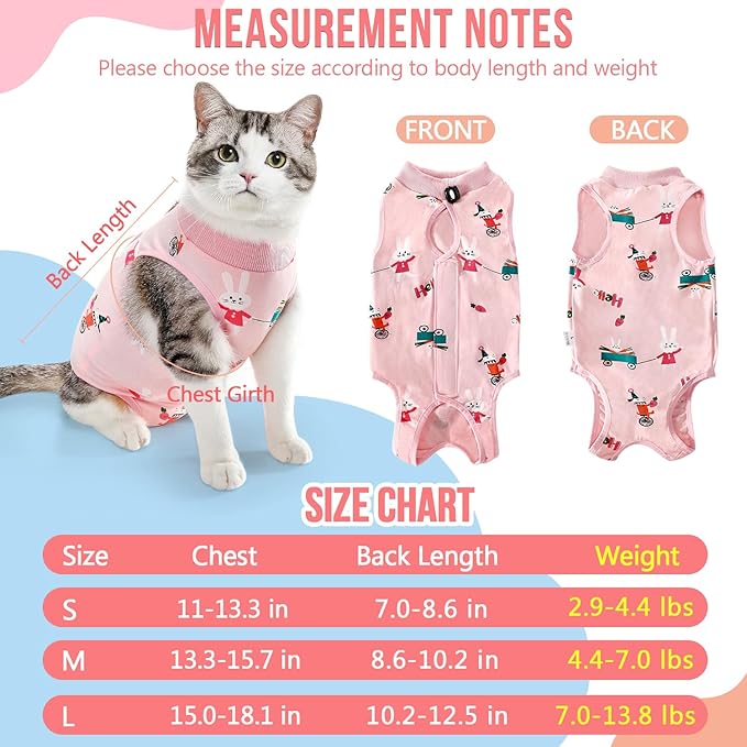 SlowTon Cat Recovery Suit - Cat Onesie for Cats After Surgery, Spay Suit for Abdominal Wounds, E-Collar Alternative Bodysuit Shirt Anti-Licking (Pink, S)