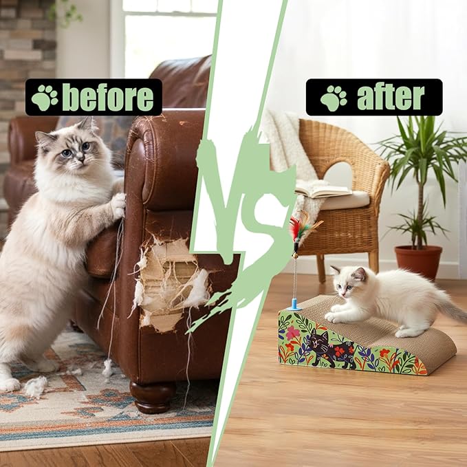 WUWEOT 2 in 1 Cat Scratching Board, Removable Cardboard Scratching Pad, Large Cat Lounge Sofa with Detachable Toy for Indoor Cats to Rest, Grind Claws and Play