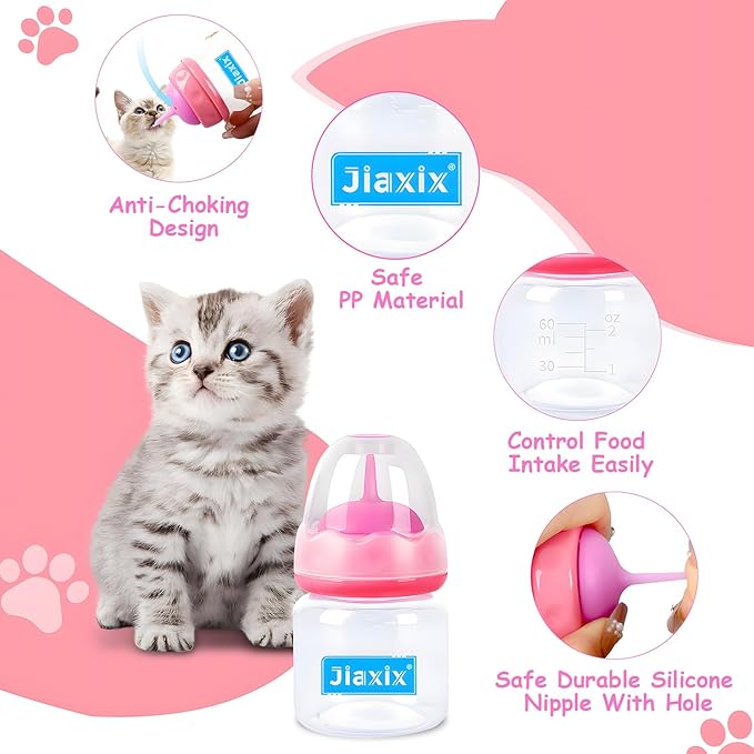 Pet Nursing Bottle Kit for Kitten Puppy,60mlCat Bottle Feeding Kit Nipple Kittens Syringe for Small Cat Dog Newborn Kitten Puppys Rabbits Squirrel Animals (Pink)