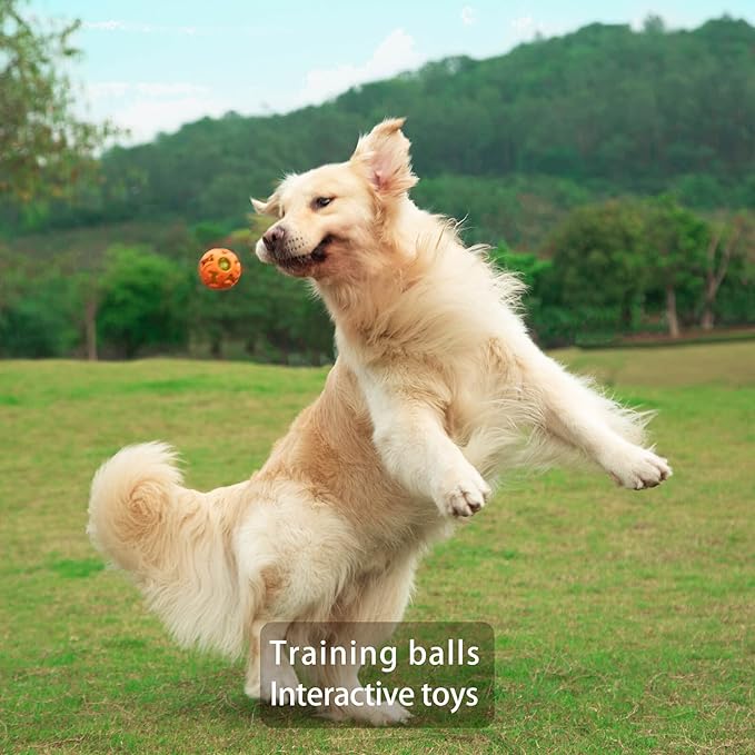 Leejec Dog Toys, 2.5" Interactive Light up Balls, Chew Toys for Medium and Small Breed, Rubber Durable Fetch Training Balls, Pet Birthday Gift, 3-Pack