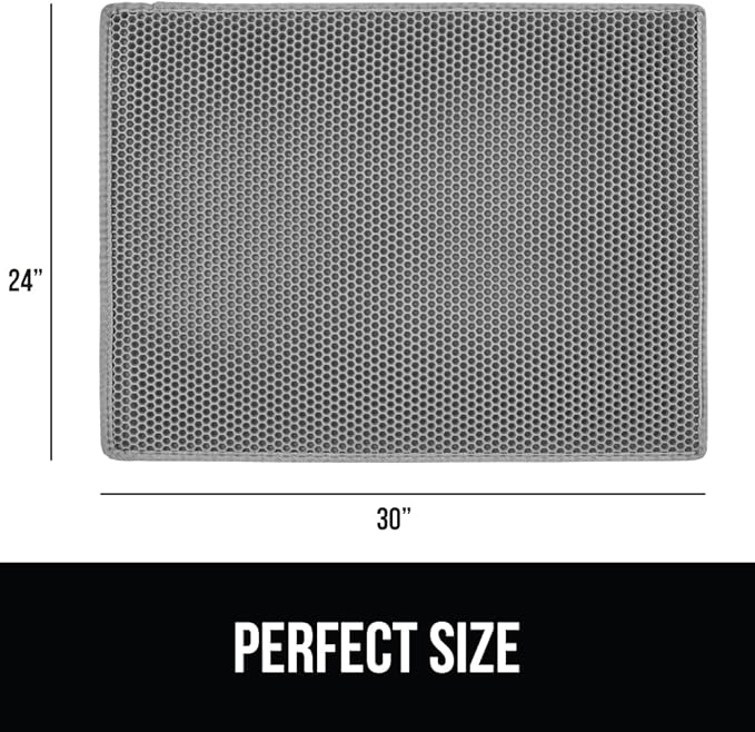 GORILLA GRIP Honeycomb Cat Litter Box Mat, Two Layer Trapping Waste Mats, Soft On Paws, Litter Box Supplies and Essentials for Indoor Cats, Traps Excess, Water Resistant for Floors, 30x24 Gray