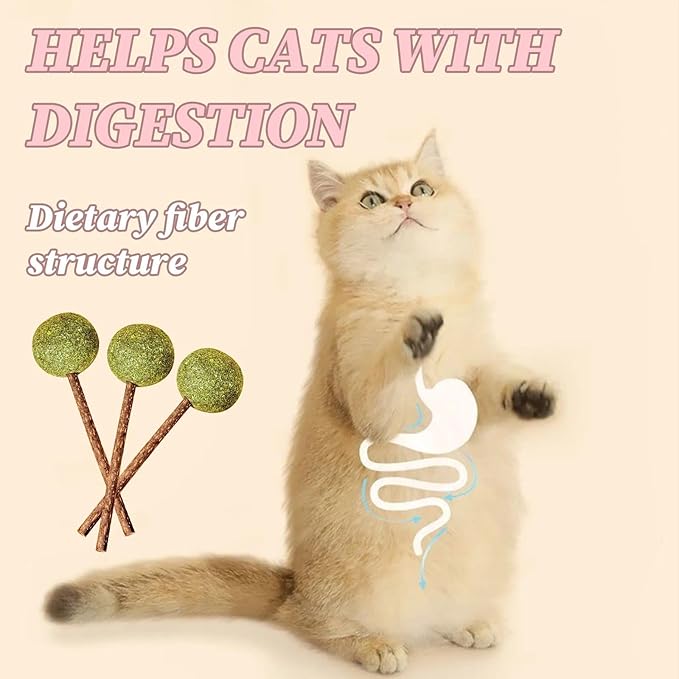 UBIETY Catnip & Silvervine Lollipops,Catnip Balls Silvervine Sticks for Cats,Cat Nip Ball Toy for Indoor Cats,Interactive Cat Toy(6Pcs)