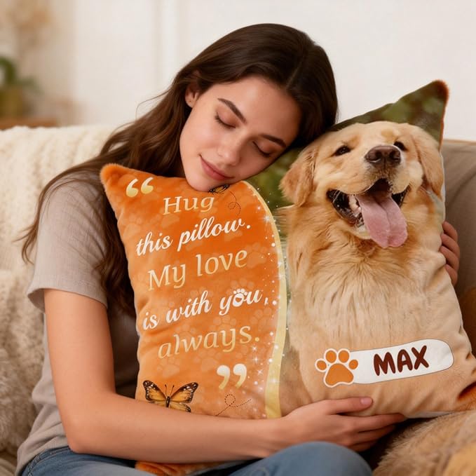 Pet Memorial Throw Pillow | Personalized Custom Pillow, a Warm & Comforting Gift for Remembering Beloved Dogs and Cats (D, 20＂×20＂)