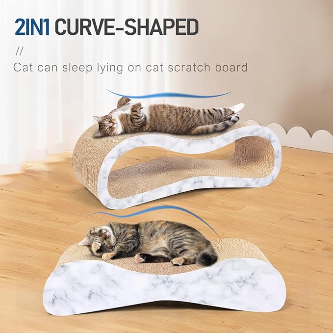 Simple Delxue 2 in 1 Cat Scratcher Cardboard Lounge Bed, Cat Scratching Post, Durable Board Pads Prevents Furniture Damage,Large,Marble White
