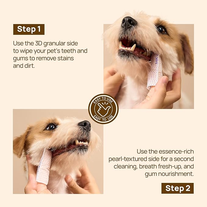HICC PET Pro Teeth Cleaning Wipes for Dogs & Cats, Vet-Recommended Dental Care Finger Wipes, Reduce Plaque Tartar & Fresh Breath, No-Rinse Toothbrush, Gentle Clean Dog Tooth Brushing Kit, Mint