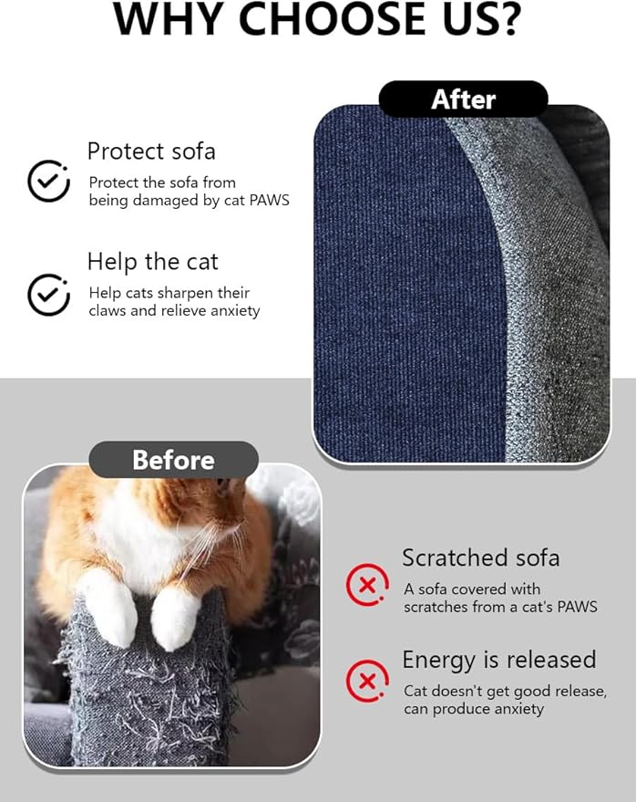 Cat Scratch Couch Protector 78.7"x15.8" – Self-Adhesive Furniture Protector from Cat Scratching, DIY Couch & Wall Shield, Trimmable Anti Scratch Mat for Indoor Sofa Bed Carpet，Navy