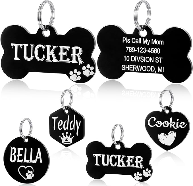 YEHANTI Dog Tags Engraved for Pets - Personalized Dog Tags with Lovely Icons, Durable Stainless Steel Pet ID Tags for Small Large Dogs Cats, Bone Custom Dog Name Tags Engraved on Both Sides, Large