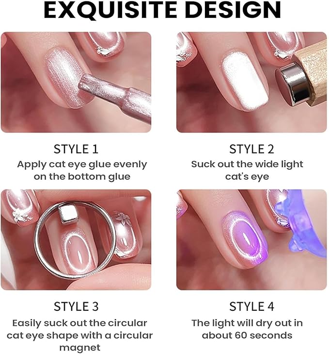 2026 New Ring-Shaped Cat Eye Magnet for Nails, Hollow Cateye Magnet for Nails, Y & Rin-gMagnet(Wide Beam,Heart,French), Mini Round Strong Nail Magnet French Tip Tool for Home Salon DIY Manicure (1Set)