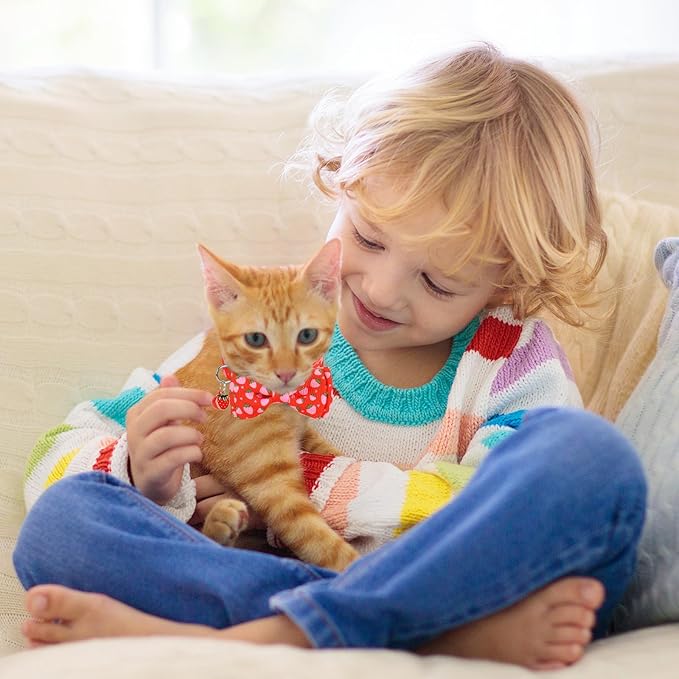 JarThenaAMCS 3Pcs Strawberry Cat Collar Pink Red Fruit Bowtie Collar with Breakaway Bell Cute Adjustable Kitten Collars for Summer Girl Boy Cat Small Pet
