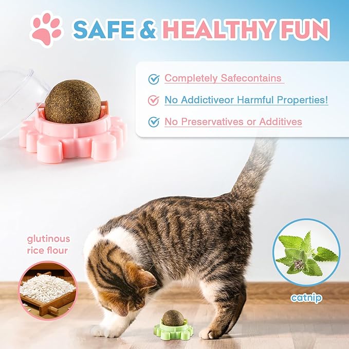 Catnip Ball - 4Packs - Catnip Balls for Cats Wall - Cat Nip Ball- Cat Nips Organic Balls - Magic Lickable for Cat Teeth Cleaning, Play