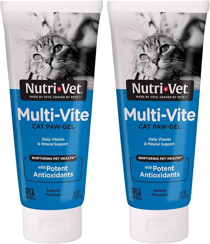 Nutri-Vet Multi-Vite Paw Gel for Cats, Daily Vitamin, Kitten Supplies, Immune Support, Cat-Vitamin, Potent Antioxidants, Multi-Vitamin Paw Gel, Senior Feline Supplements, 3 oz, (Pack of 2)
