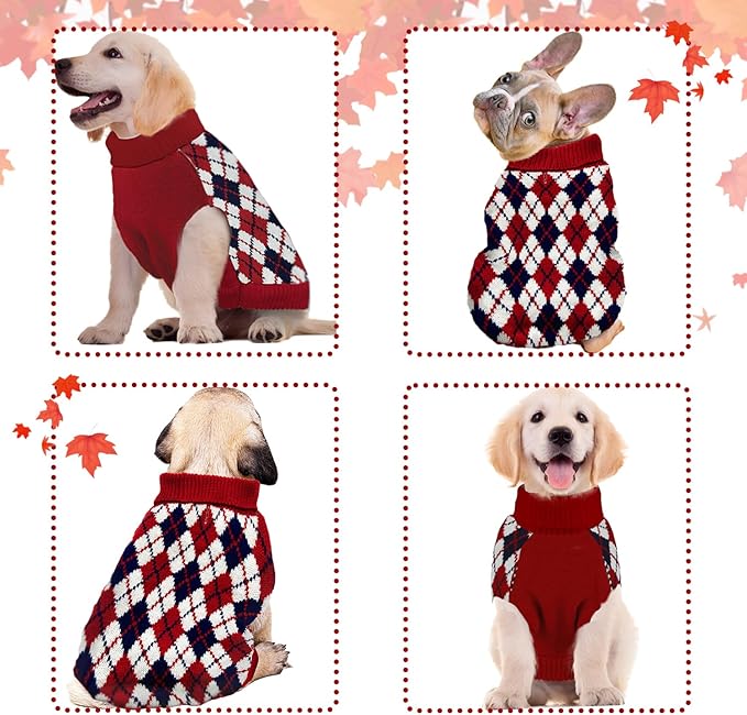 Dog Sweaters for Small Dogs,Christmas Argyle Winter Xmas Pet Clothes, Pet Shirts for Kitten Puppy,Red Boys Girls Winter Knitwear Warm Clothes Medium