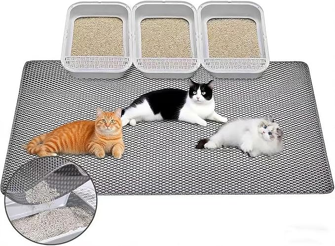 Large Cat Litter Mat, 46x28 Inches Extra Large Double Layer Honeycomb Cat Litter Trapping Mat, Non Slip Waterproof Urine Proof Mat, Scratch Resistant Durable Litter Rug