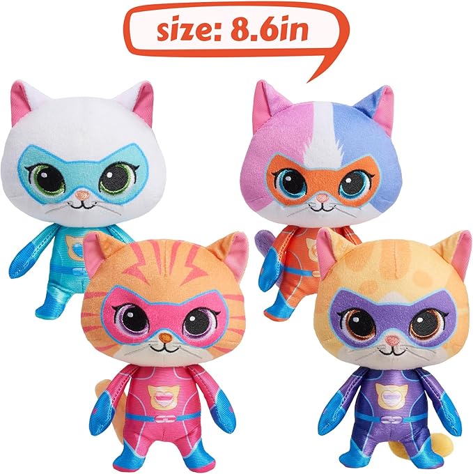 Super Cat Plush Toy – Set of 4 Soft Stuffed Animals – Sparks, Buddy, Ginny, Bitsy – Adorable Kitties Gift Set for Children(8Inch)