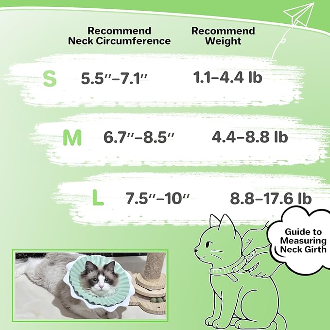 2 Pieces Soft Cat Cone Collar– Adjustable Lightweight Recovery E-Collar to Stop Licking, Scratching & Biting After Surgery, Comfortable Wound Healing Cone Alternative (Green, M)
