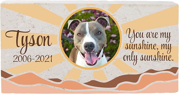 Personalized Pet Memorial with Keepsake Photo on Limestone - Headstones, Garden Stones, and Grave Markers for Dogs - Dog Memorial Stone, Pet Memorial Gifts - 12”x 6”x1.25" (D. Tyson Design)
