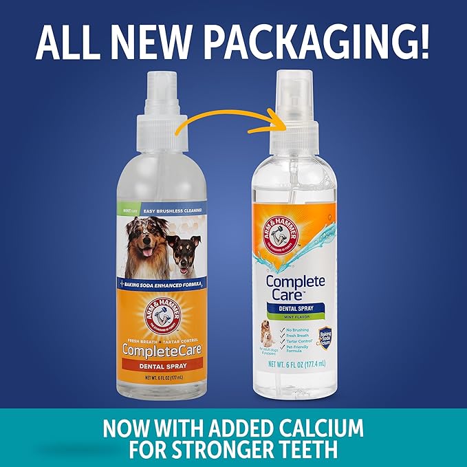 Arm & Hammer Complete Care Dog Dental Spray, Mint Flavor, Easy Brushless Dog Breath Freshener, Baking Soda Enhanced Formula for Fresh Dog Breath, 6oz - 2 Pack