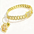EXPAWLORER Cat Collar Chain,Diamond Gold Glitter Collar Walking Metal with Secure Buckle Link Cuban Pet Rhinestones Necklace Accessories with Paw Charm and Bell for Cats Dogs Kittens (10 Inch,Gold)