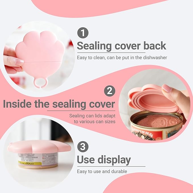 Pet Food Can Lids And Spoon,2 Pack Pet Food Can Covers, One Fit 3 Standard Size Cans,For Dog And Cat Food Cans,Pink
