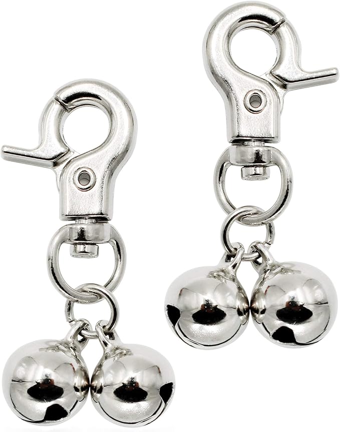 Bells for Dog Collars - 2 Pack Stainless Steel Bell Necklace for Dogs & Cat - Pet Pendant Accessories Training Collar Charm with Heavy Duty Snap Clips, Silver Christmas Gift