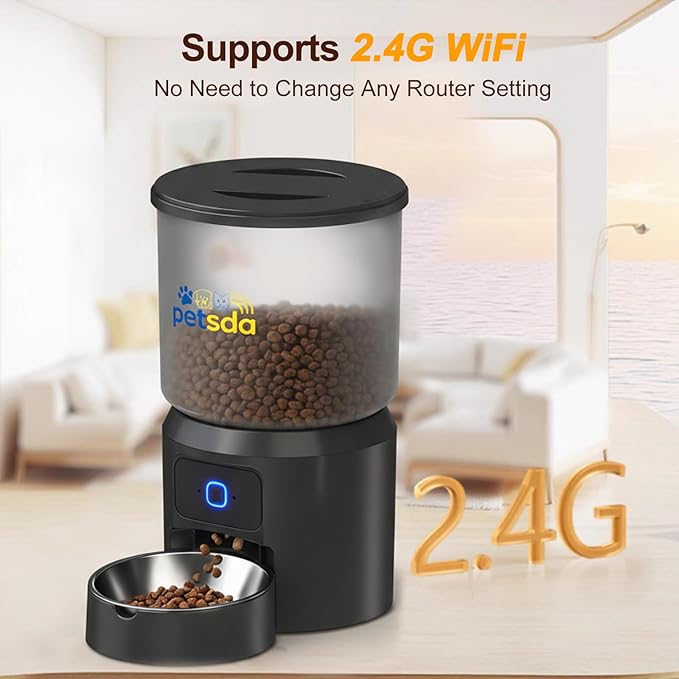 Automatic Cat Feeders 4L Timed Dry Food Dispenser WiFi 10 Meals Programmable 1-12 Portion Per Day with APP Control Dual Power Supply with Stainless Bowl for Multi-Pet Easy Clean