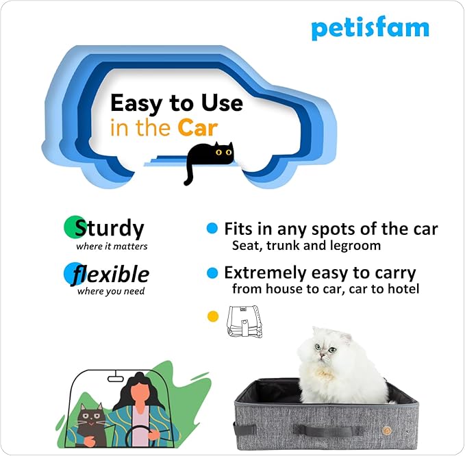 Stop Lugging a Heavy Hard Litter Box Again. Portable Cat Travel Litter Box with Zipped Lid to Keep Everything Contained. Easy to Carry, Clean and Use in Car, Hotel, Airplane
