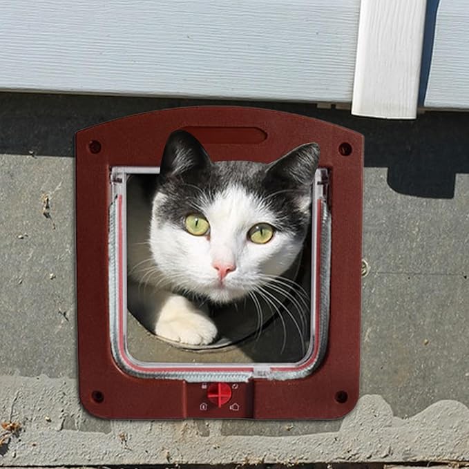 Cat Door | 4-Way Locking Puppy Flap for Exterior Door | Weatherproof Puppy Flaps for Bedroom Basement Garage Pet Parents Homeowners Apartment Animal Lovers Property Managers