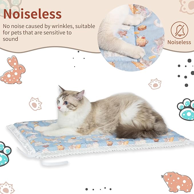 Reversible Silent Cat Bed Self Warming Pet Pad Thin Style Mat Washable Cushion Pad, Pad for Window Perch Outdoor Cat Houses, for Cats, Small Dogs, Rabbits, Non Electric,(Blue Kitten,M)
