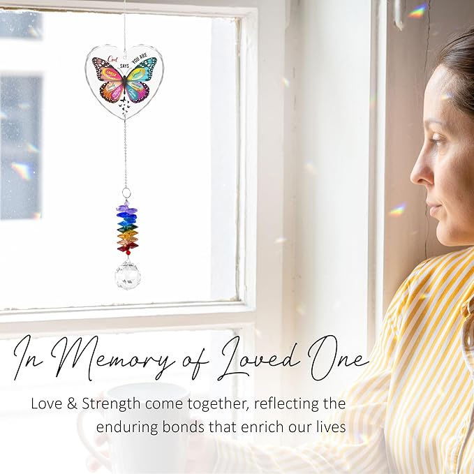 Glass Ornament Suncatcher - Appreciation Gift - Unique Presents - Christmas Mothers Day Butterfly Inspirational Gift for Friends Mom Sister Girl Female Coworker Christian