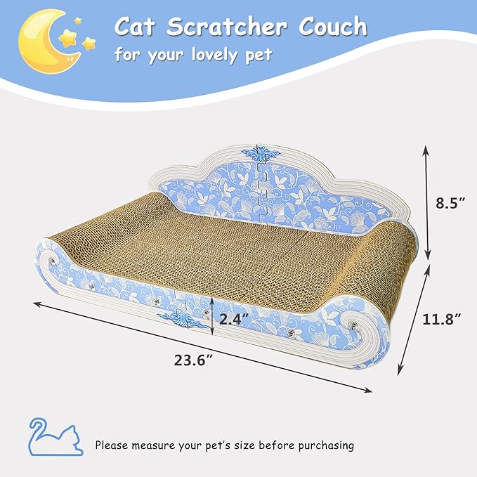 Luxury Cardboard Cat Scratcher Sofa Bed, Couch Shaped Cat Scratching Board, Cat Scratch Lounge with Catnip, Cat Scratcher for Indoor Cats(Floral)