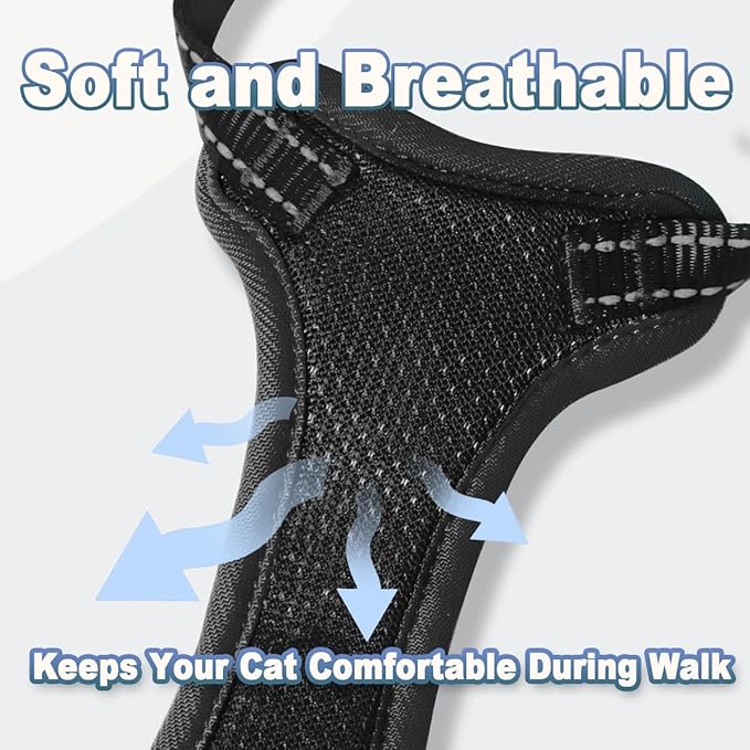 Cat Harness and Leash Set Escape Proof for Kitten Walking, Soft Adjustable Top Handle Vest Harnesses for Cats, Easy Control Breathable Reflective Small Medium Large, Black, XS