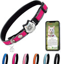 Cat Collar with Bells Reflective Cat Collars Breakaway with Oxford Cloth Soft Padding Adjustable Kitten Collar with QR Code（Hotpink）