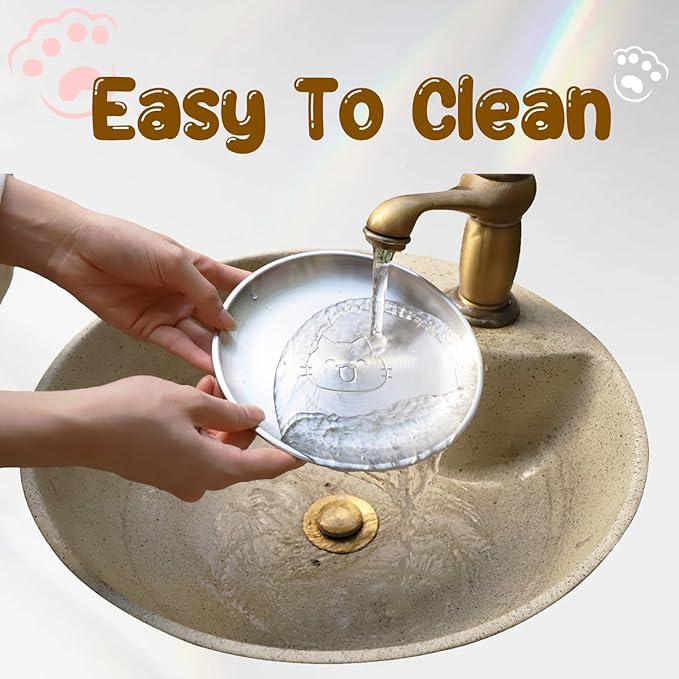 Stainless Steel Cat Dishes, 6.7" Wide Whisker Friendly Dishes, Shallow Metal Cats Food Bowls with Non-Slip Pads for Adult Cat and Multiple Kittens Reducing Whisker Fatigue 6Pcs
