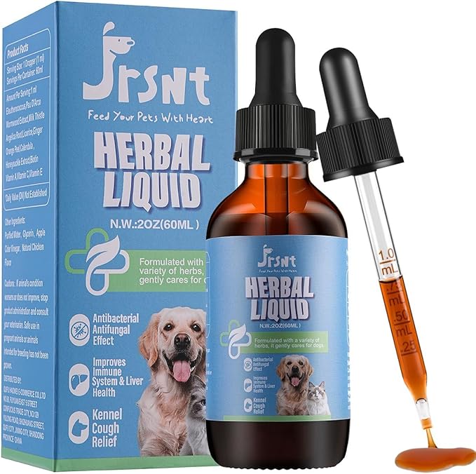 Kennel Cough Treatment & Natural Infection for Dogs & Cats Allergies & Sneezing Support Itchy Dog,Seasonal Allergies,Gut & Digestive Health,Liver Health 100% Plant-Based Herbal Supplement 60 ml