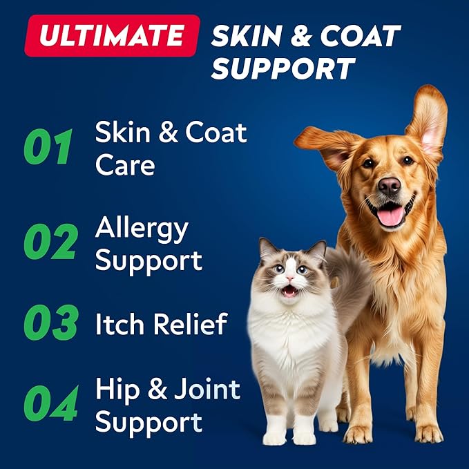 STRELLALAB Wild Alaskan Salmon Oil for Dogs - Natural Omega 3 for Dogs & Cats, Itch & Allergy Relief, Skin & Coat Support - Fish Oil Liquid, EPA+DHA Fatty Acids for Hip&Joint, Immune Health 32 OZ