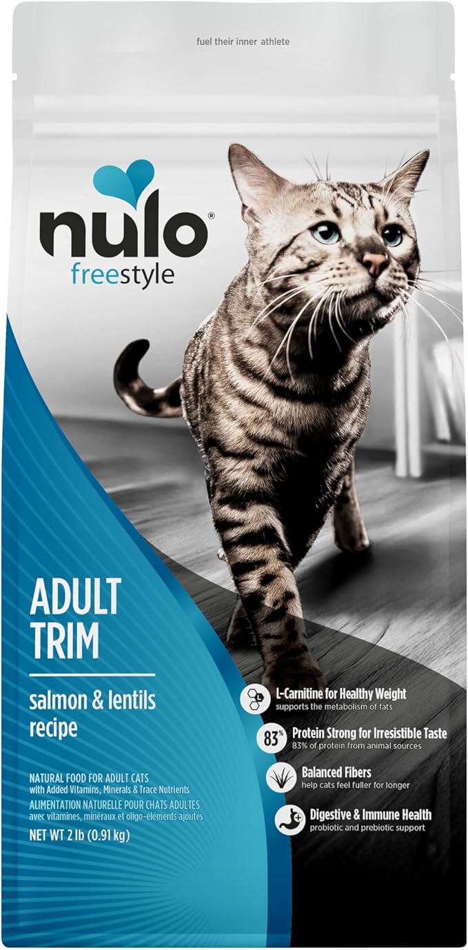 Nulo Freestyle High Protein Trim Cat Food, Salmon & Lentils Recipe - Natural Grain-Free Dry Cat Food for Weight Management with l-Carnitine, Natural Fiber, & Probiotics, 2 lb Bag