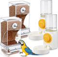Jingmore 4 Pcs No Mess Small Bird Feeder Parakeet Water Dispenser Set Automatic Clear Parakeet Feeder Acrylic Watered Cage Accessories for Canary Budgie Lovebirds Finches(White)