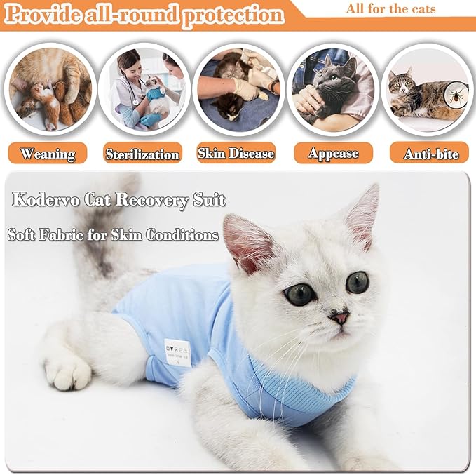 Cat Surgical Recovery Suit Professional for Male Female Cats Abdominal Wounds Cone E-Collar Alternative, Anti-Licking or Skin Diseases Pet Surgical Recovery Suit, Soft Fabric Onesies for Cats
